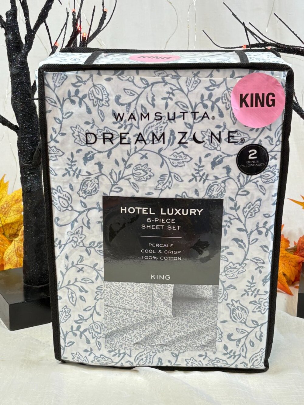 Wamsutta Dream Zone Hotel Luxury White Blue Floral Cotton KING Sheet Set 6PC New